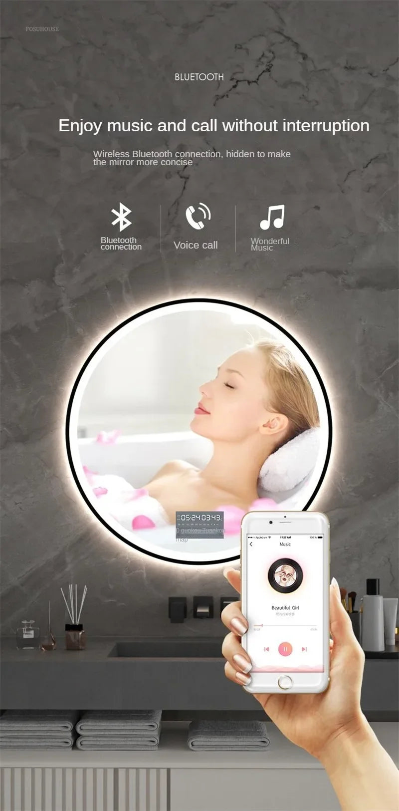 Modern Alloy Smart Bath Mirror